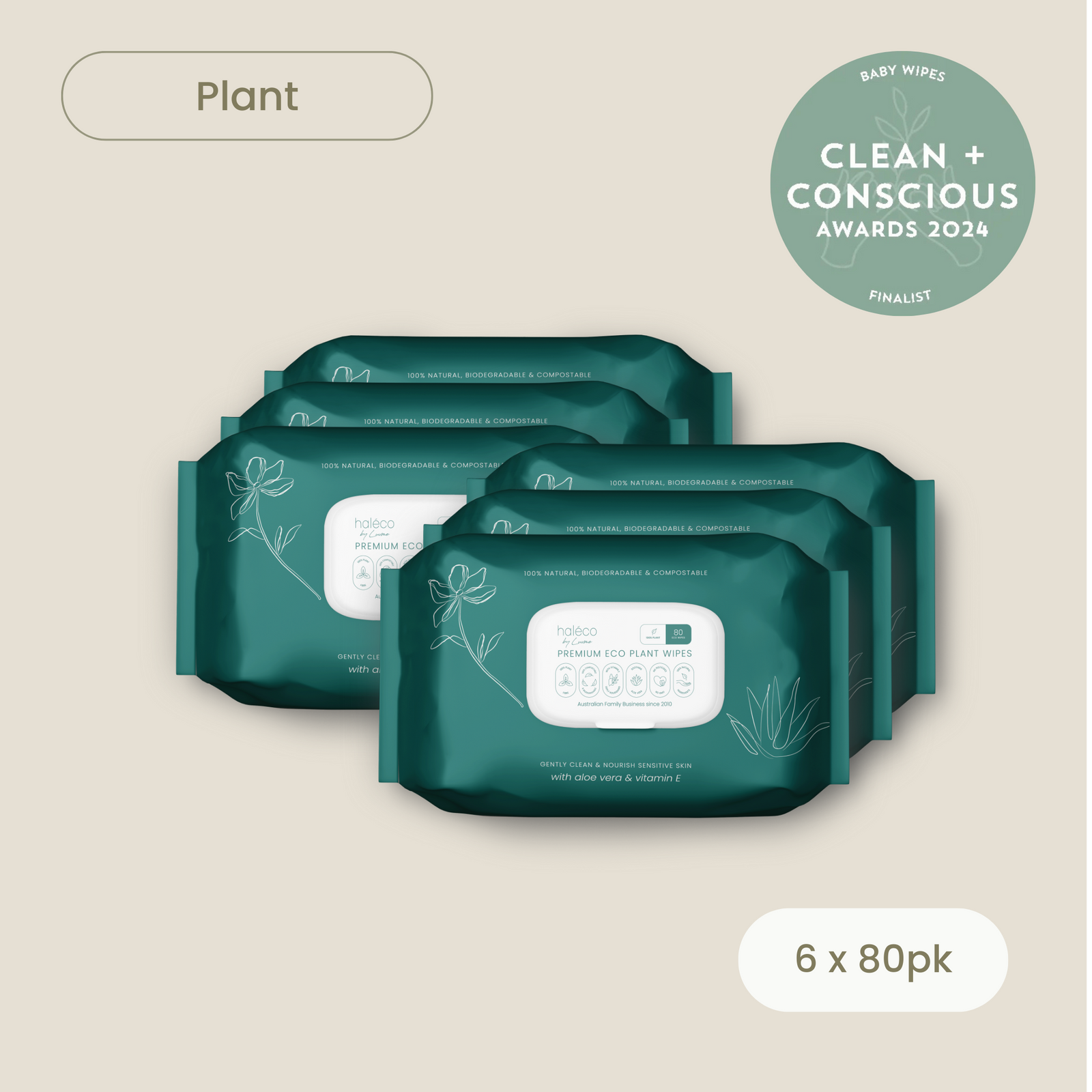 Haléco by Luvme 80pk Plant Wipes | 6 PACKS