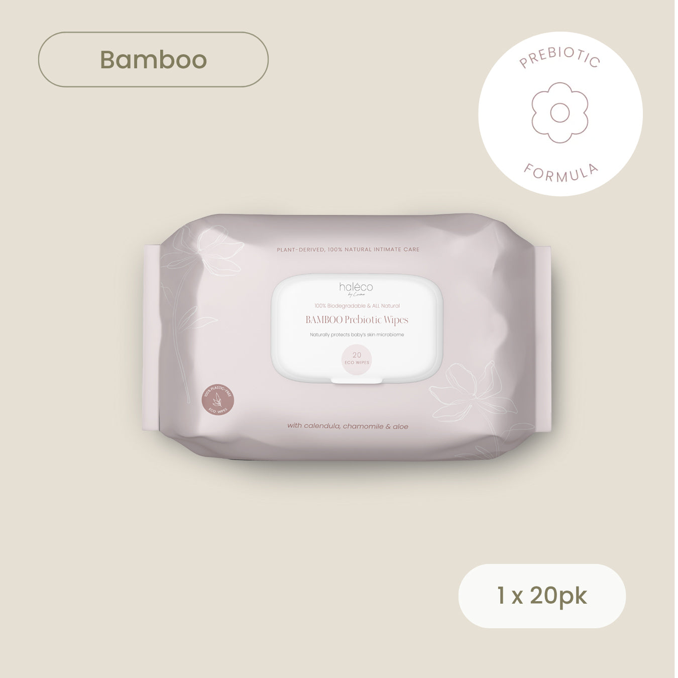 Haléco by Luvme 20pk Bamboo Prebiotic Wipes | 1 PACK
