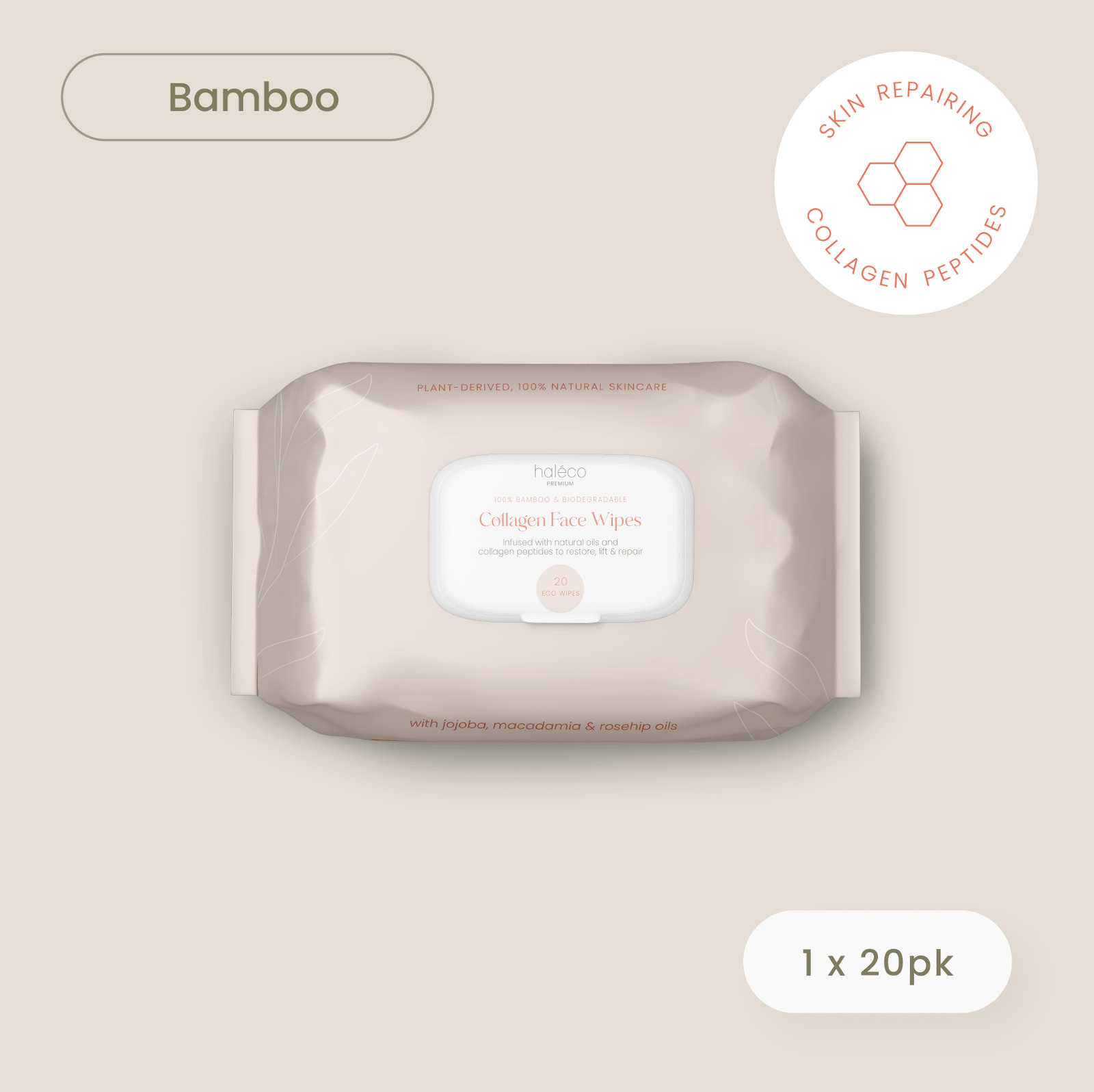 Haléco by Luvme 20pk Bamboo Collagen Face Wipes | 1 PACK - shop_name Wipes