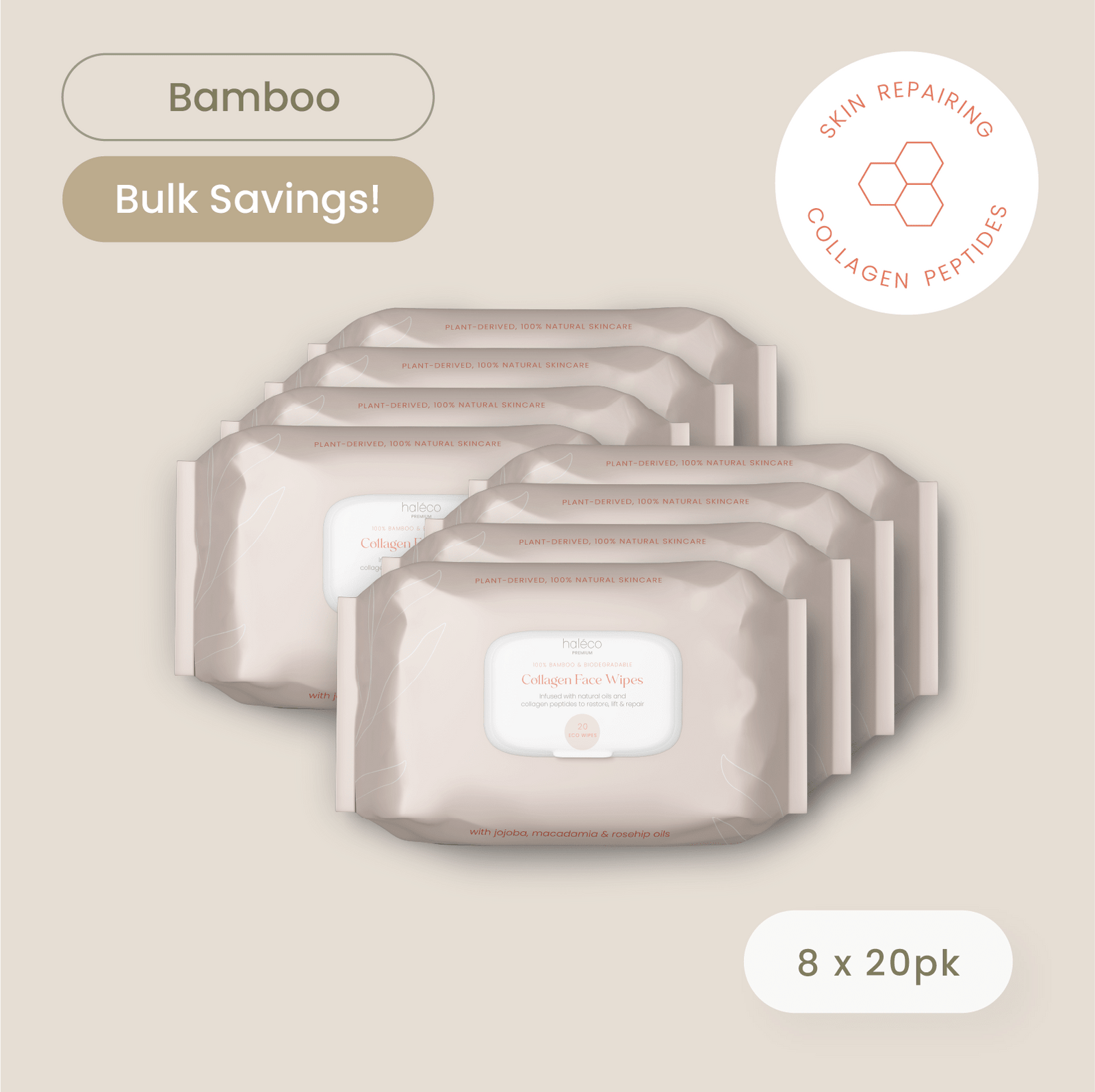 Haléco by Luvme 20pk Bamboo Collagen Face Wipes | 8 PACKS - shop_name Wipes