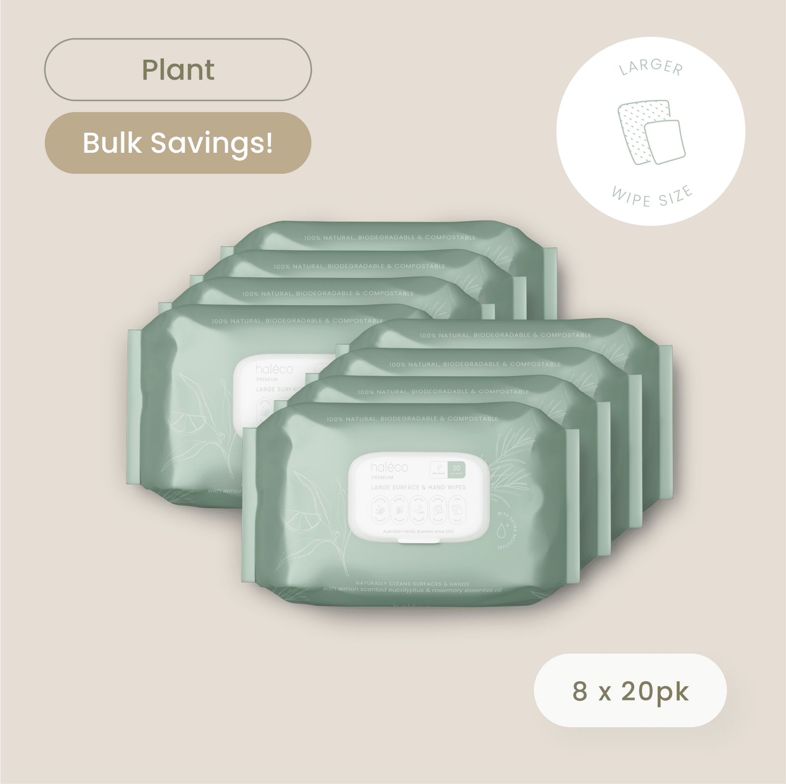 Haléco by Luvme 20pk Large Surface & Hand Wipes | 8 PACKS - shop_name Wipes