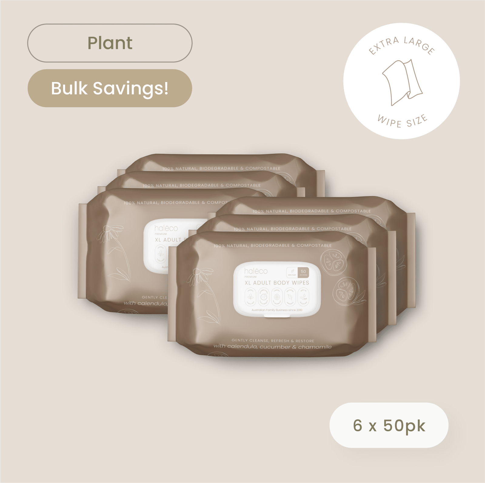 Haléco by Luvme 50pk XLarge Wipes | 6 PACKS - shop_name Wipes