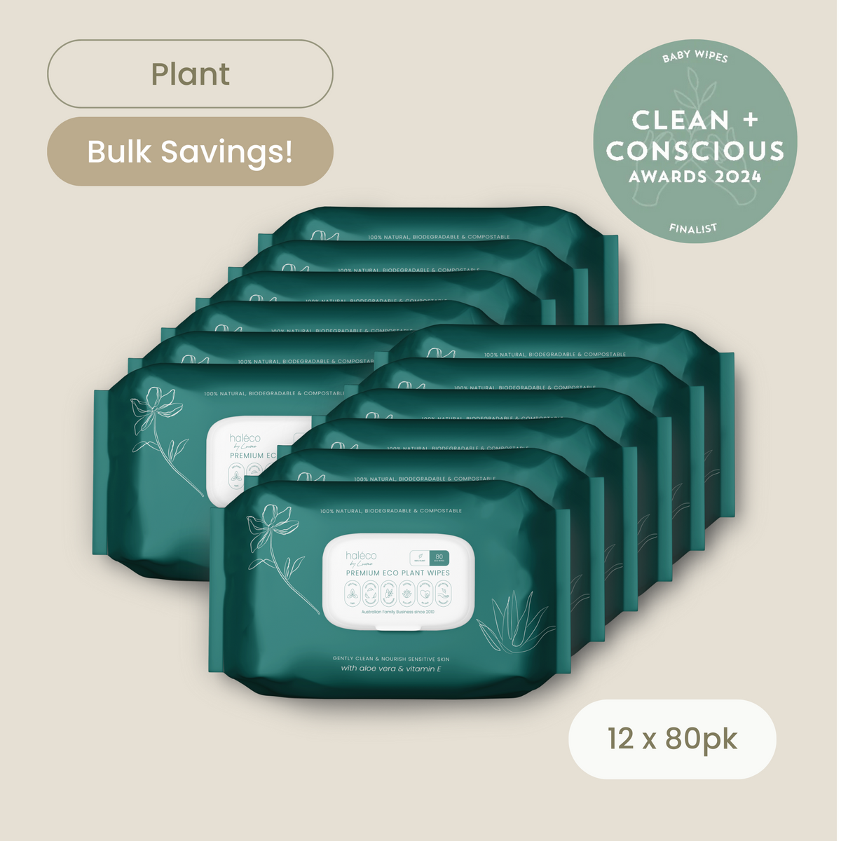 Haléco by Luvme 80pk Plant Wipes | 12 PACKS