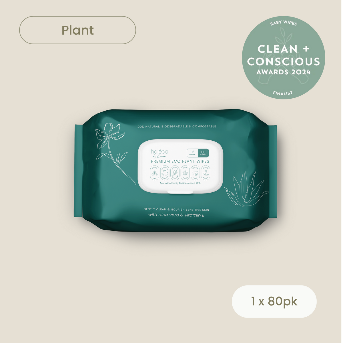 Haleco by Luvme 80pk Plant Wipes | 1 PACK