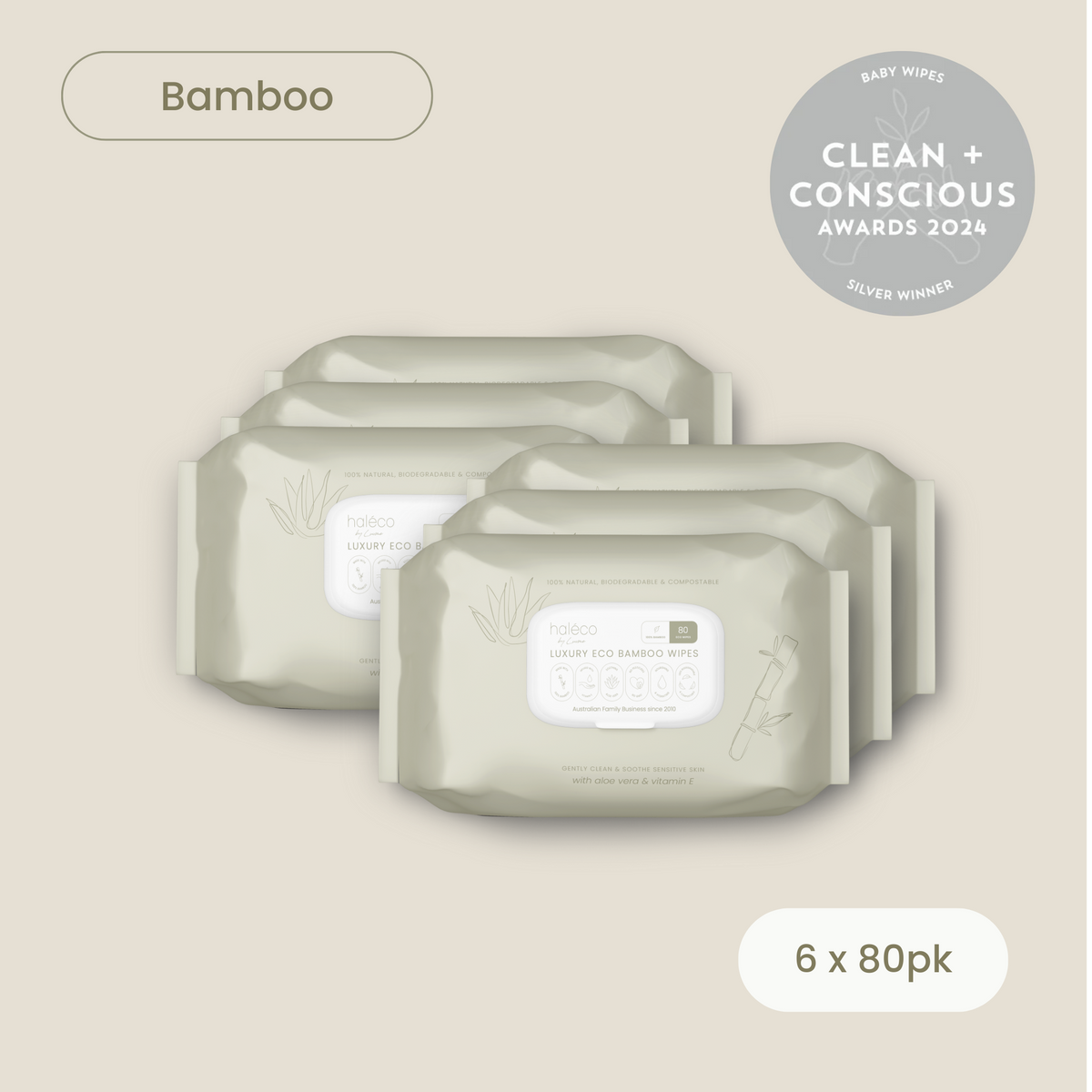 Haléco by Luvme 80pk Bamboo Wipes | 6 PACKS