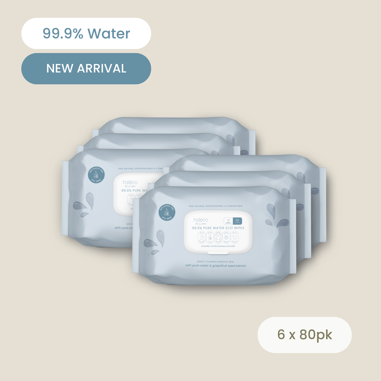 Haléco by Luvme 80pk Water Wipes | 6 PACK