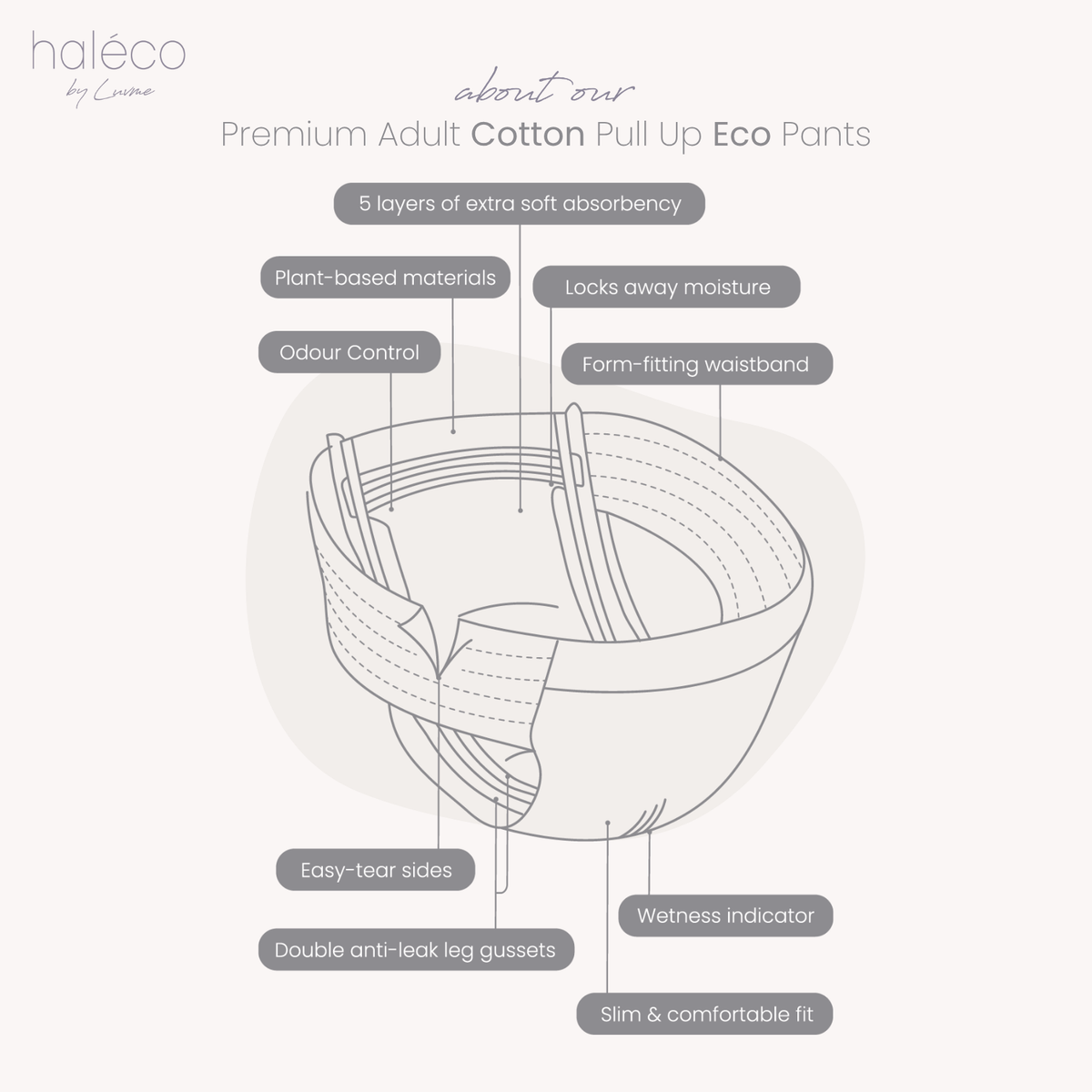 Haleco by Luvme ADULT biodegradable COTTON Pull Up Pants | Single Pack