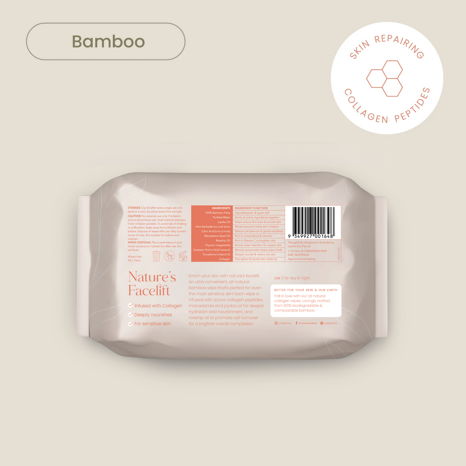 Haléco by Luvme 20pk Bamboo Collagen Face Wipes | 1 PACK