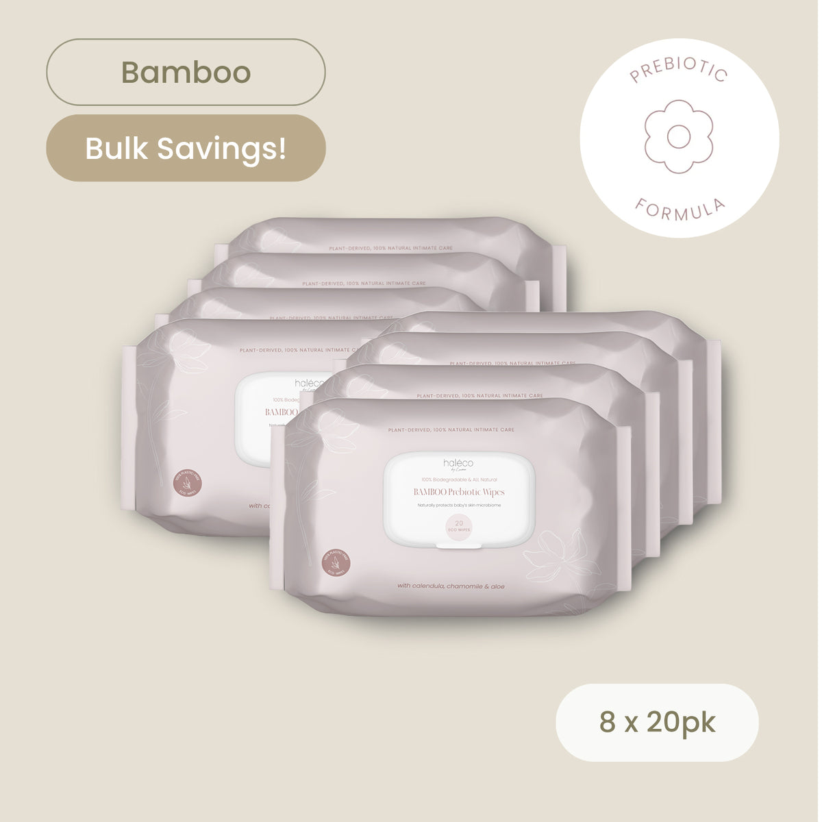 Haléco by Luvme 20pk Bamboo Prebiotic Wipes | 8 PACKS
