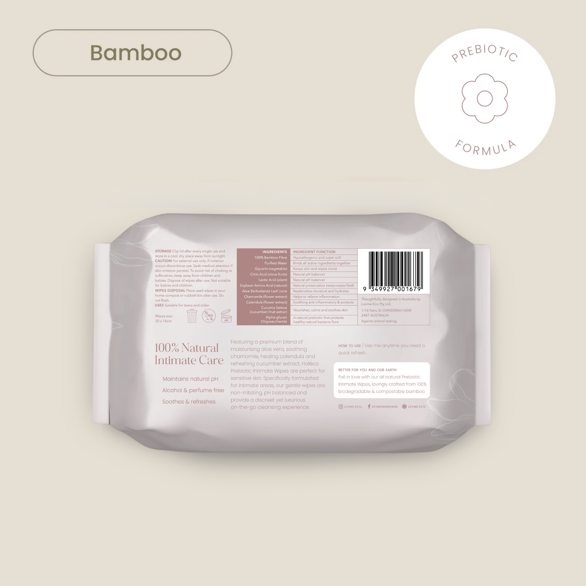 Haléco by Luvme 20pk Bamboo Prebiotic Wipes | 8 PACKS