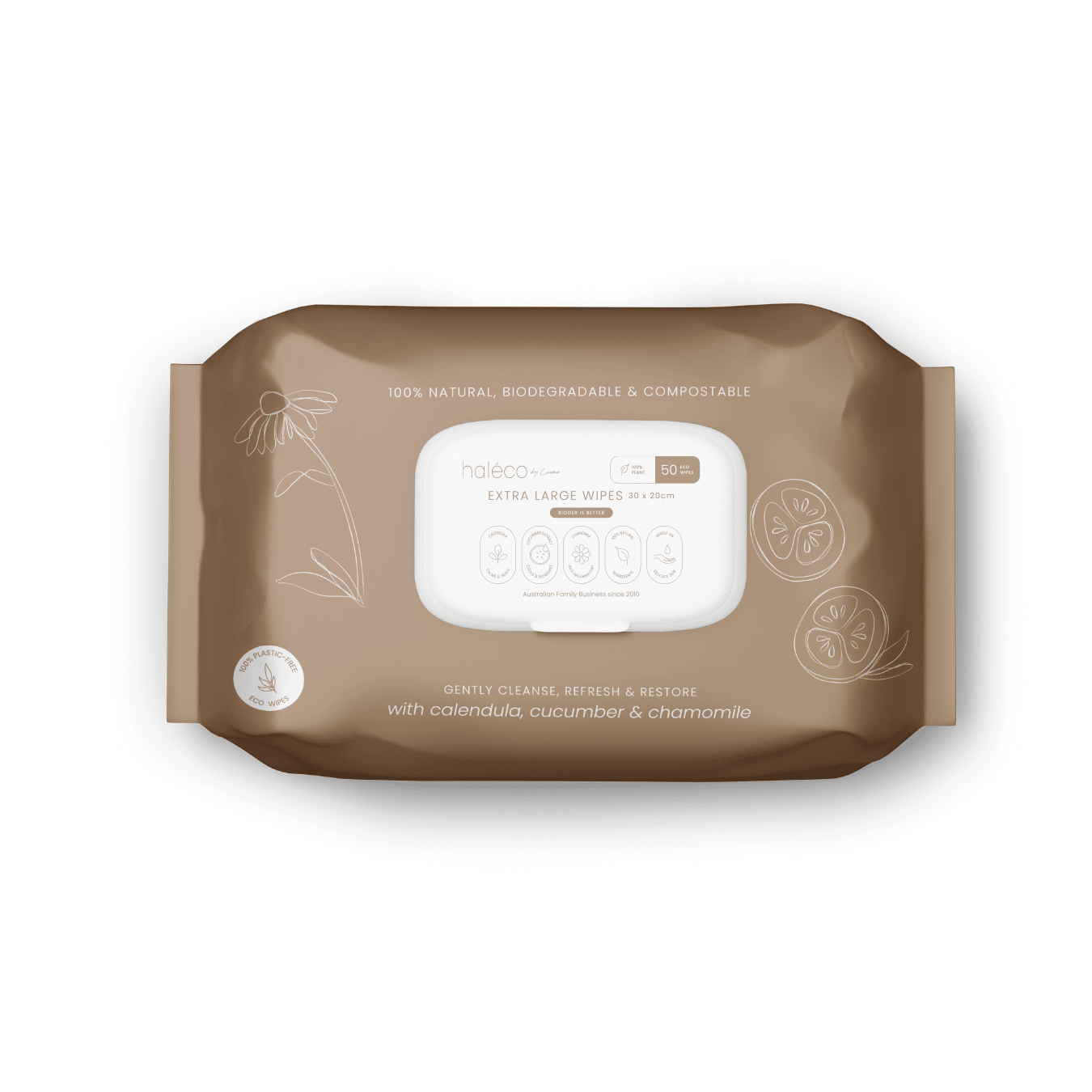 Haléco 50 - Pack Plant Baby & Adult XL Wipes – (12 x 50pks) Multipack | Chemical Free, Plastic - Free, 100% Biodegradable, Extra Large 30cm x 20cm, Most Affordable & Sensitive Skin Friendly - shop_name Wipes