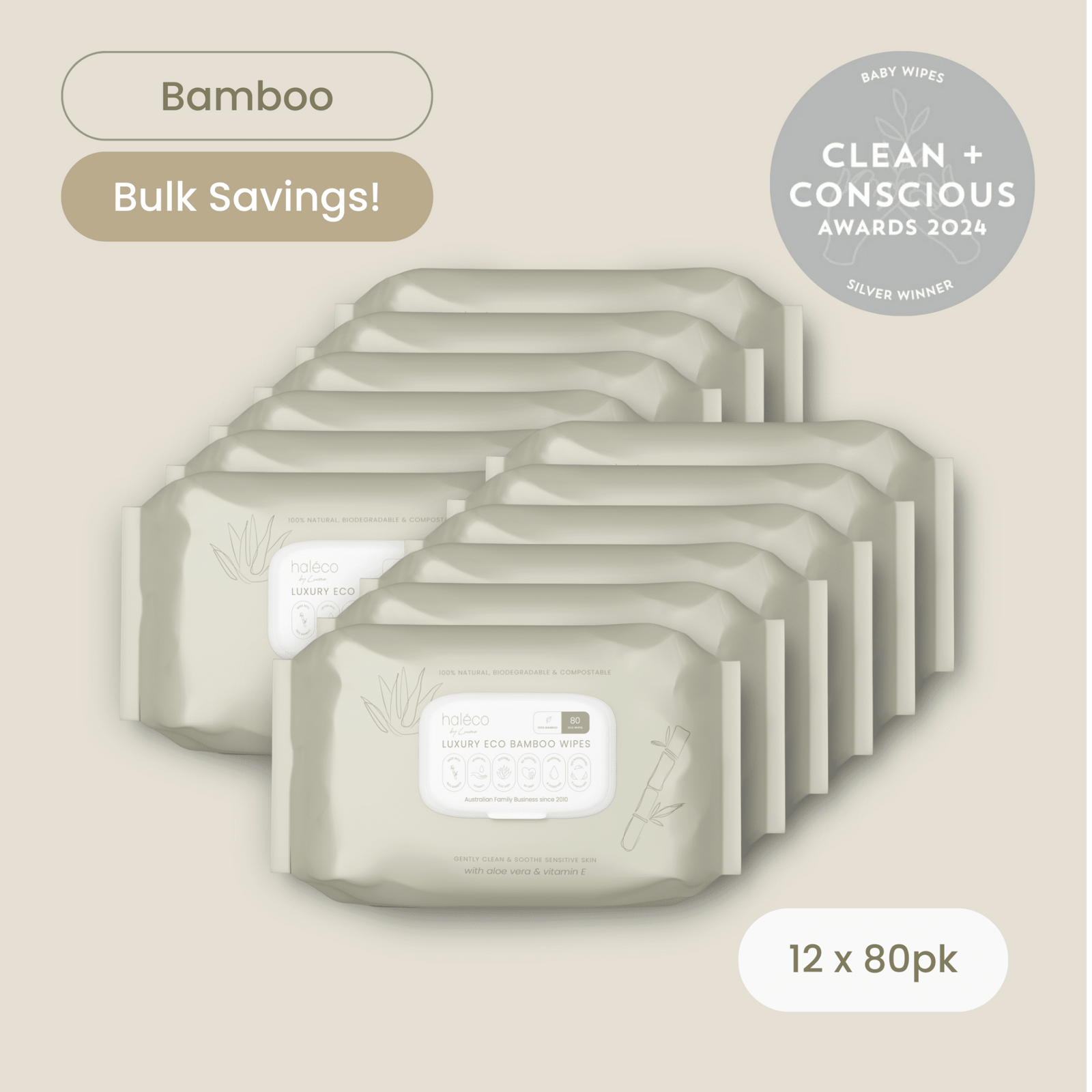 Haléco by Luvme 80pk Bamboo Wipes | 12 PACKS - shop_name Wipes