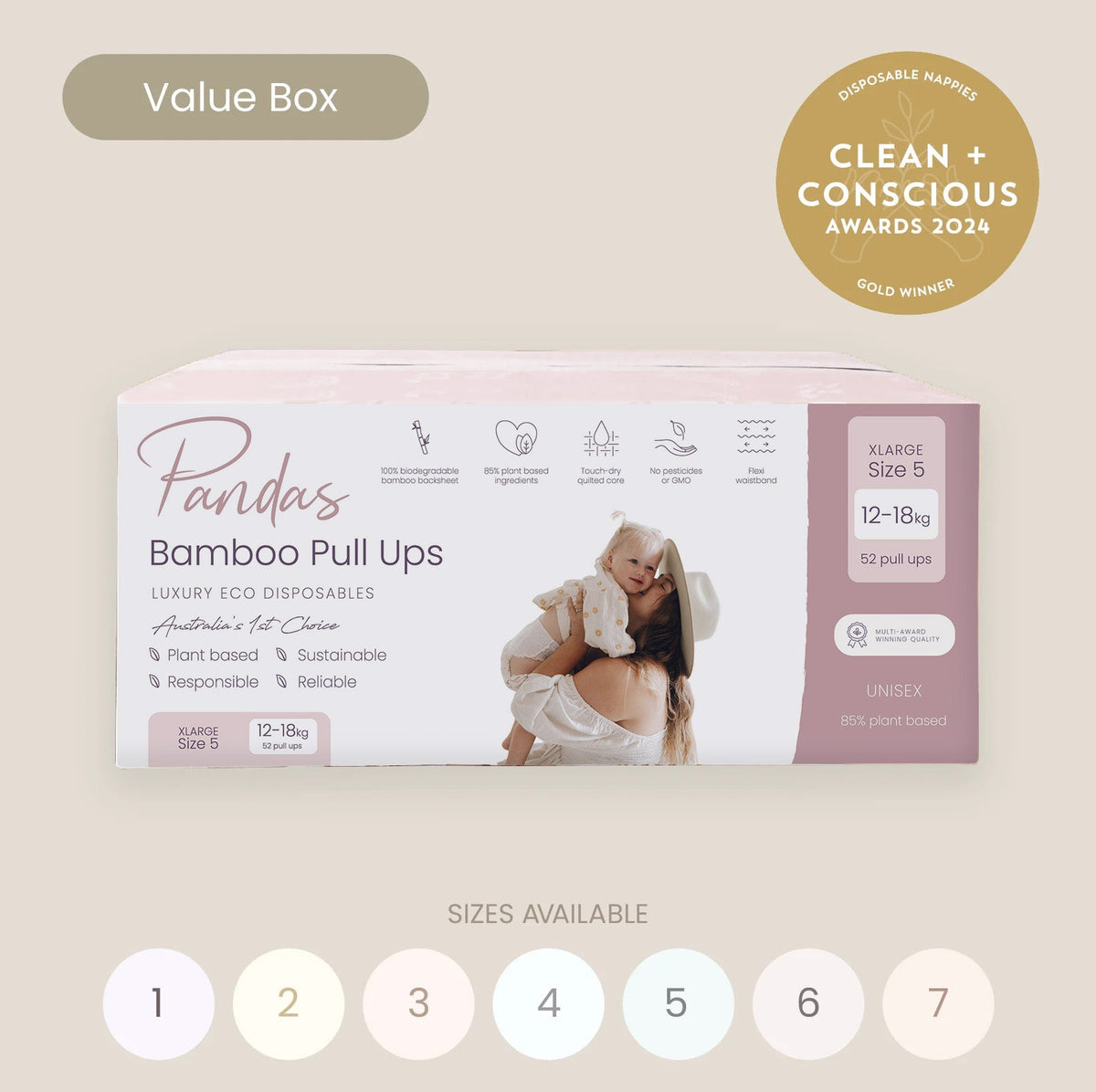 Pandas 85% Biodegradable BAMBOO Baby Nappies &amp; Pull Ups | SINGLE BOX - Gentle on Skin, Eco‑Friendly - shop_name Nappies