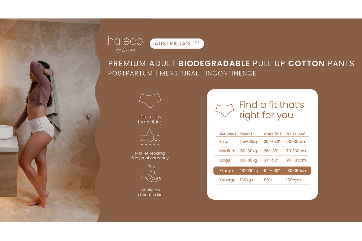 Haleco by Luvme ADULT biodegradable COTTON Pull Up Pants 4 Packs